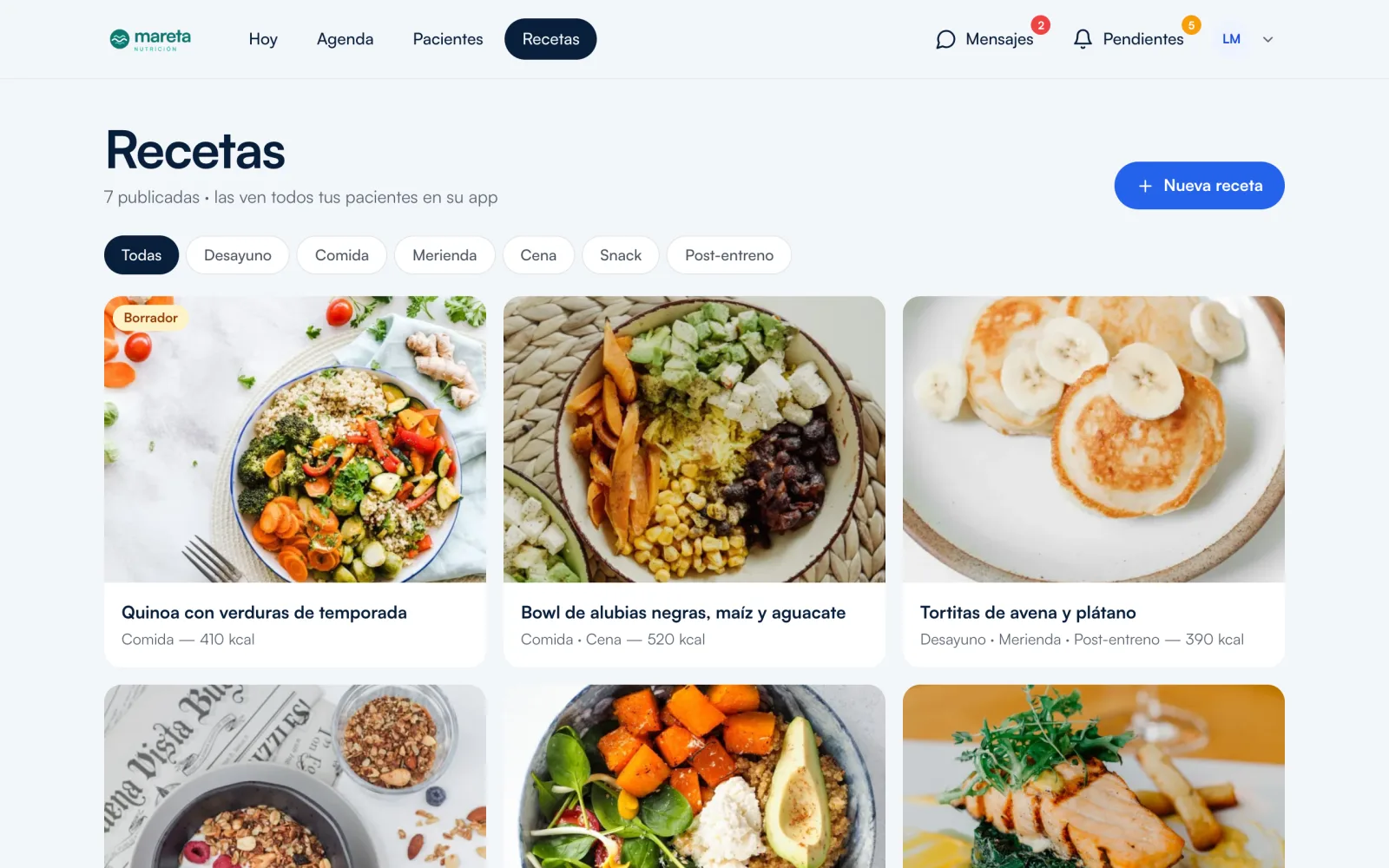 Recetario de la clínica con fotos de cada receta