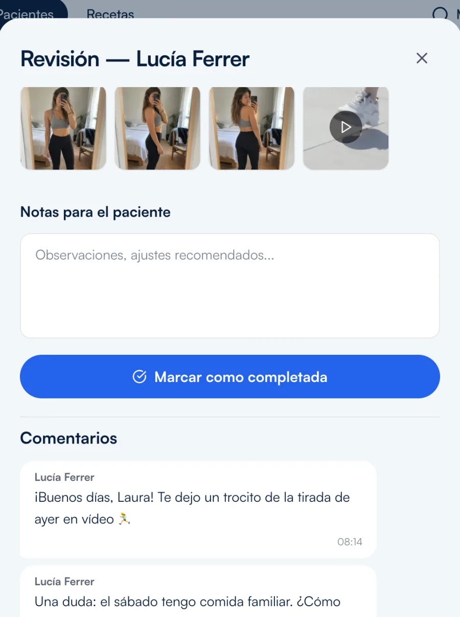 Revisión con fotos, vídeo, notas y chat